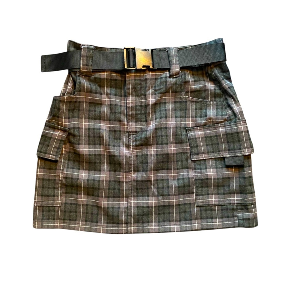 Garage Gray Plaid Mini Skirt with Belt XS